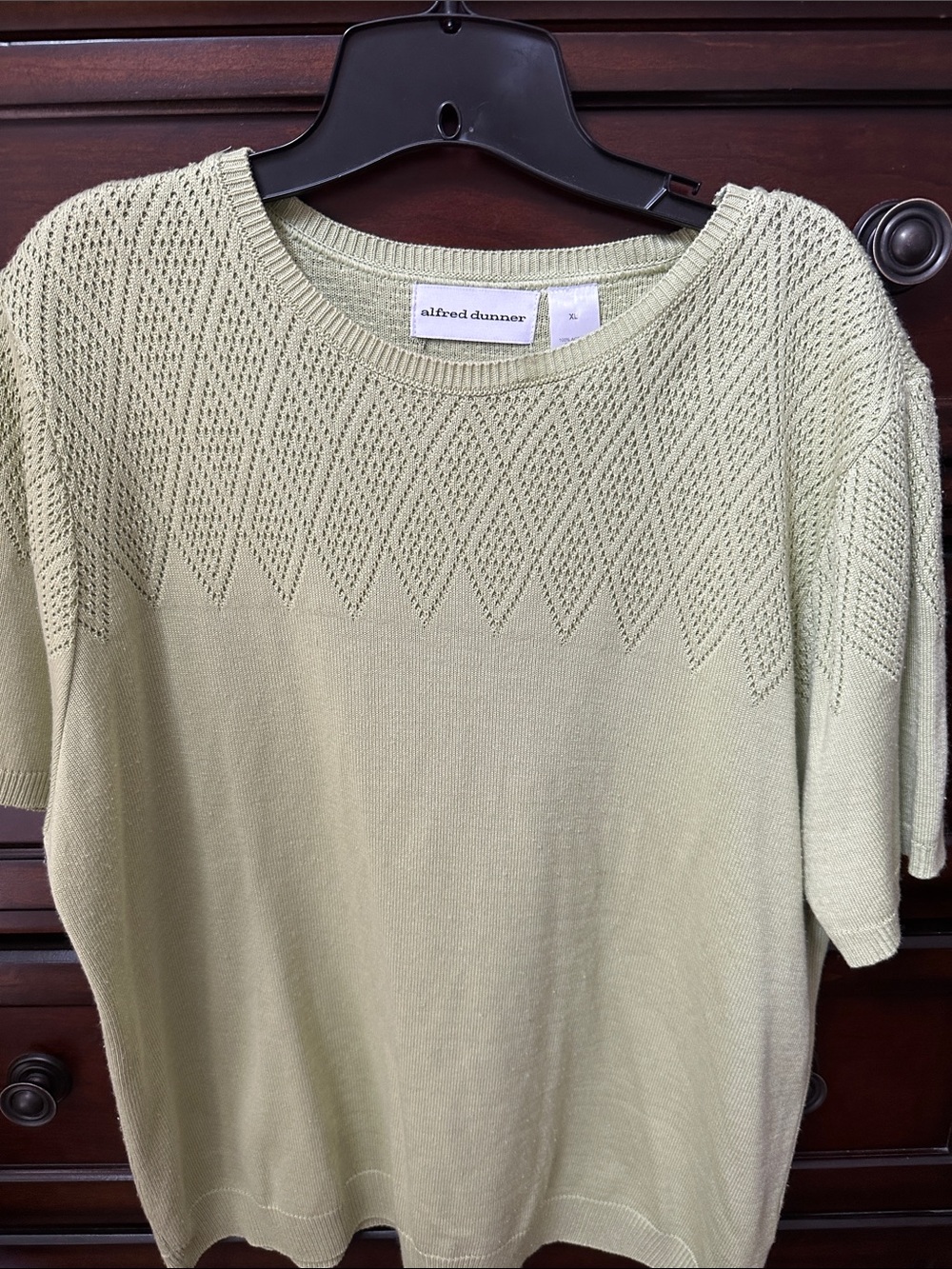 Alfred Dunner Pale Green Short-Sleeve Crewneck Sweater